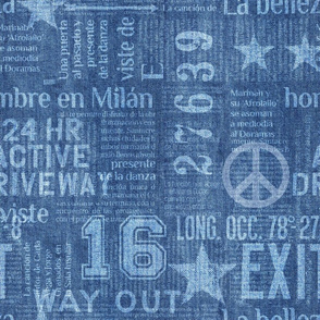 Text And Numbers Denim Print