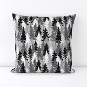 Pine Tree Camouflage / Grey White Monochrome Linen Texture Camo Woodland Fabric Wallpaper