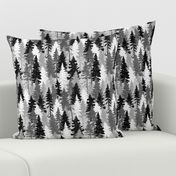 Pine Tree Camouflage / Grey White Monochrome Linen Texture Camo Woodland Fabric Wallpaper