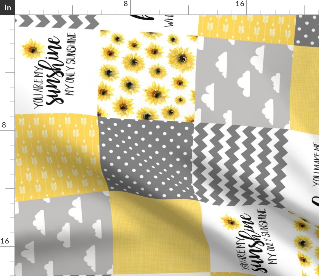 You are my sunshine//Yellow//Sunflowers - Wholecloth Cheater Quilt - Rotated