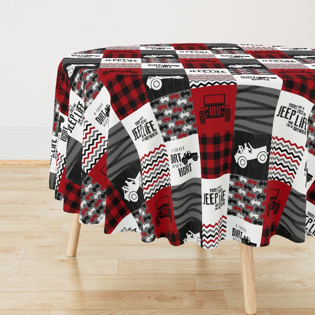 Jeep//A Little Dirt Never Hurt//Red+Plaid - Wholecloth Cheater Quilt