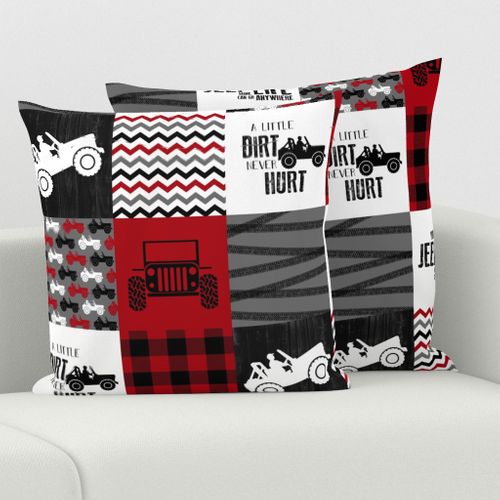 Jeep//A Little Dirt Never Hurt//Red+Plaid - Wholecloth Cheater Quilt