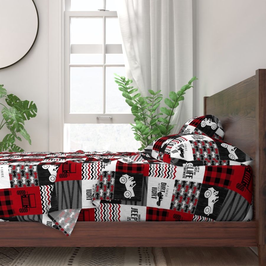 Jeep//A Little Dirt Never Hurt//Red+Plaid - Wholecloth Cheater Quilt