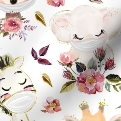 10" Cute Wild Animals With Flowers And Masks