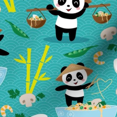 pandas and noodles - teal