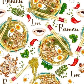 Ramen Love: Japanese Noodles hand drawn design