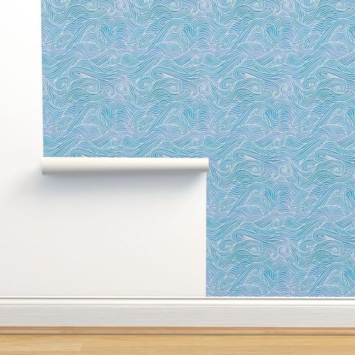 Tumbling Ocean Waves By Abby-Shenker Blue White Tropical Water Removable Self Adhesive Wallpaper Roll by Spoonflower Ocean Wallpaper
