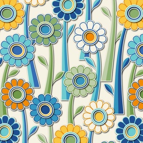 Paper Cut Flowers // Ivory, Green, Cobalt, Denim Blue, Sky, Orange, Yellow  // Version 2