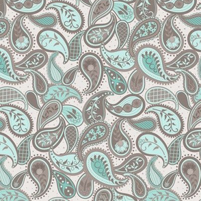May Paisley: Turquoise Modern Paisley, Turquoise & Taupe 