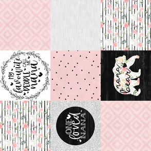 Nana Bear//Pink - Wholecloth Cheater Quilt - Rotated