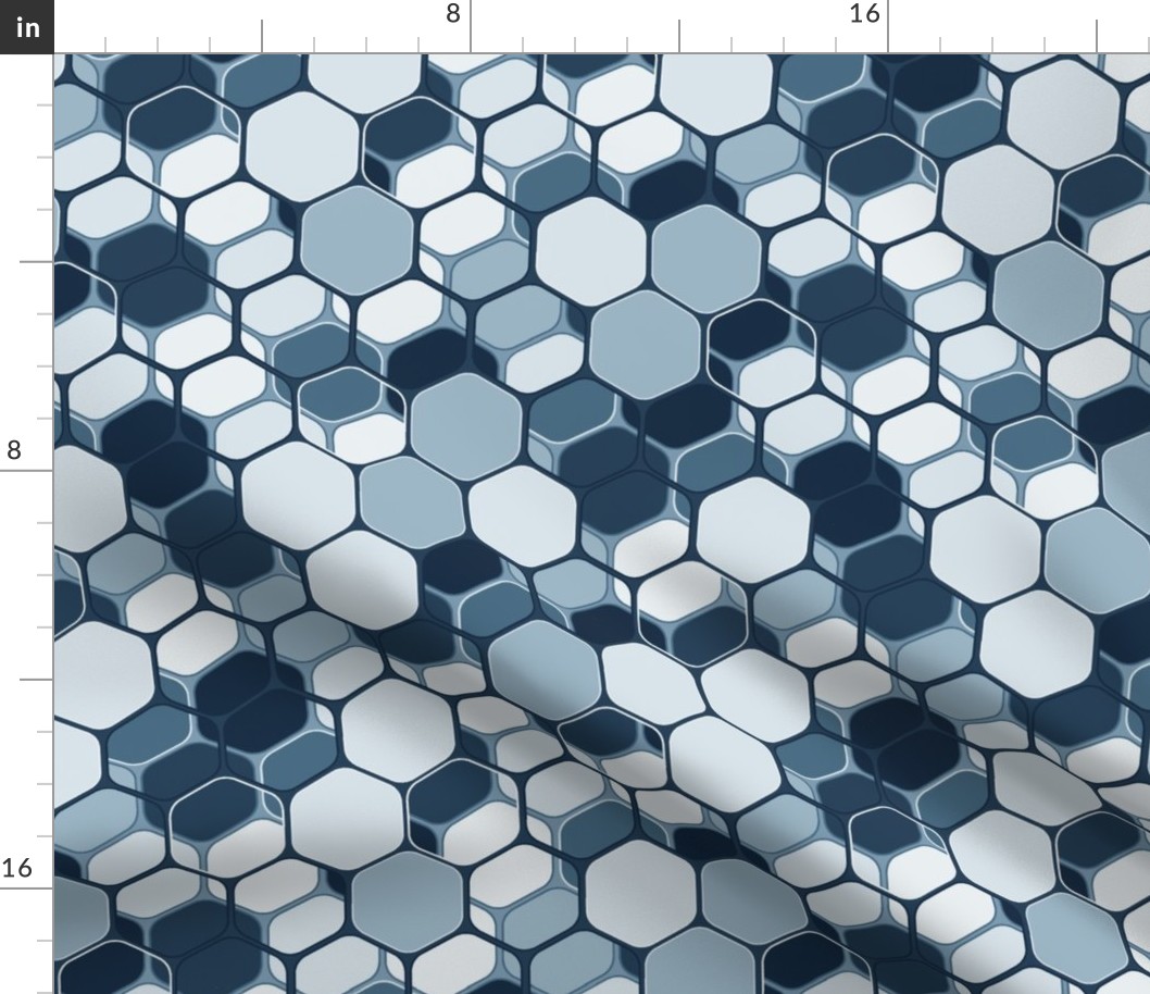 Indigo layered hexagons, vertical large scale