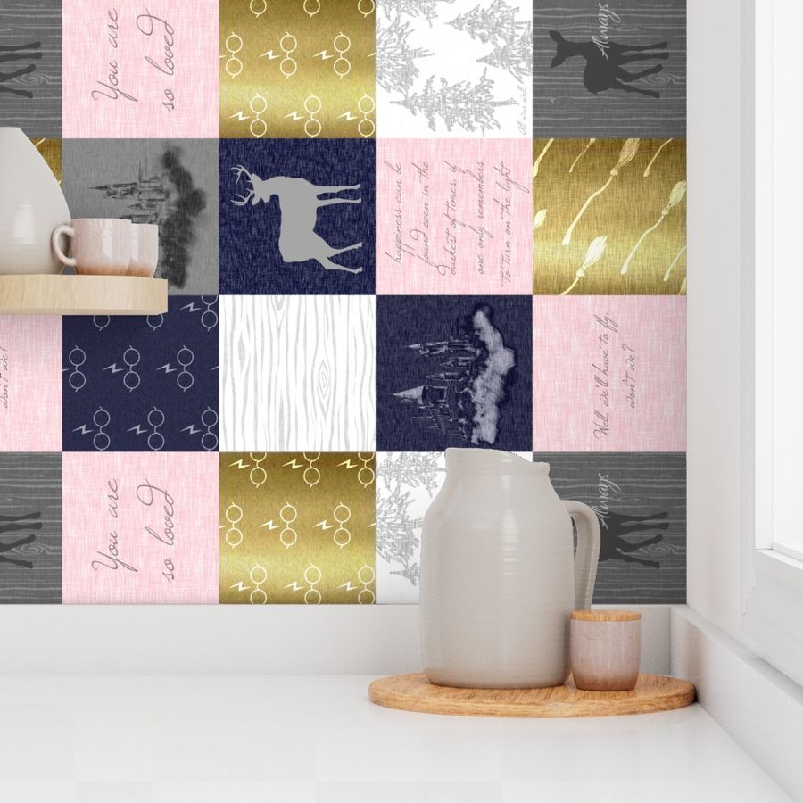 Always Quilt - pink, navy, gold - rotated