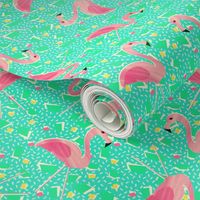 Ditsy lawn flamingo terrazzo - mint