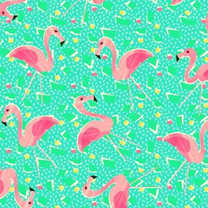 Ditsy lawn flamingo terrazzo - mint