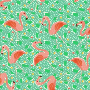 Ditsy lawn flamingo terrazzo - fern green