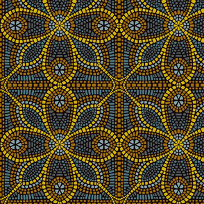 Gold and Blue Mosaic Floral