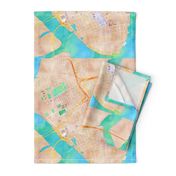 charleston SC watercolor map fabric 18x18 blocks