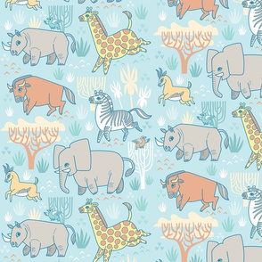 Safari Smiles in Blue (fabric size)