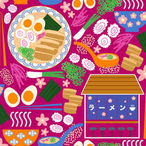 (XL) Tokyo Ramen Shop - Jumbo / XL on Magenta Pink - Japanese / Asian Food / Cuisine