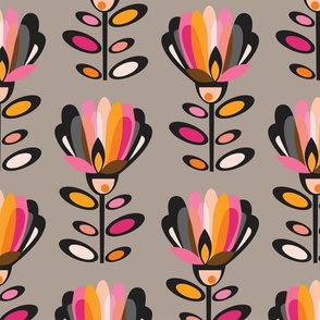 Paper Cut Mid Century Flower Wallpaper Grey