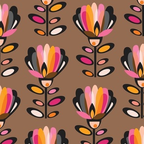 Paper Cut Mid Century Flower Wallpaper Coffee