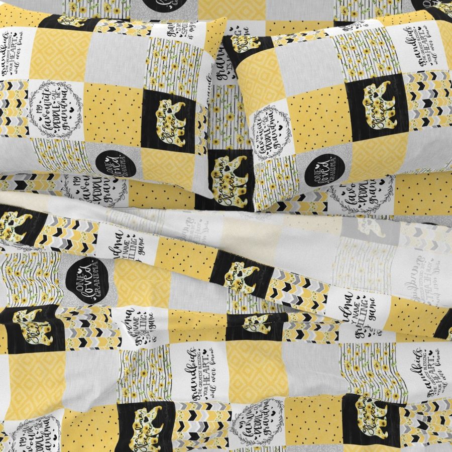 Grandma Bear//Sunflower - Wholecloth Cheater Quilt - Rotated