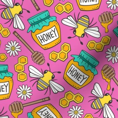 Honey & Bees on Dark Pink