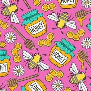 Honey & Bees on Dark Pink