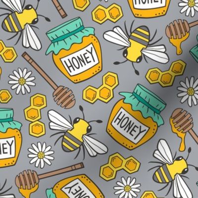 Honey & Bees on Grey