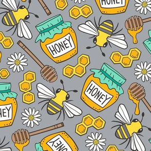 Honey & Bees on Grey