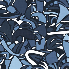 80s Papercut Shapes in Navy Blue / Big Scale