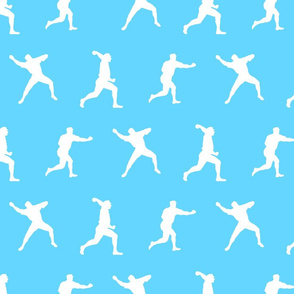 Baseball Player Silhouettes in White on Light Blue Background
