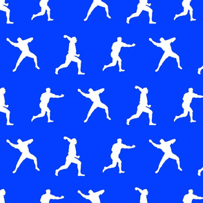 Baseball Player Silhouettes in White on Royal Blue Background