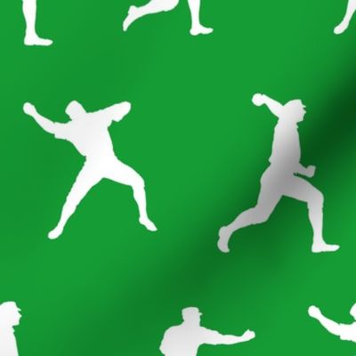 Baseball Player Silhouettes in White on Green Background