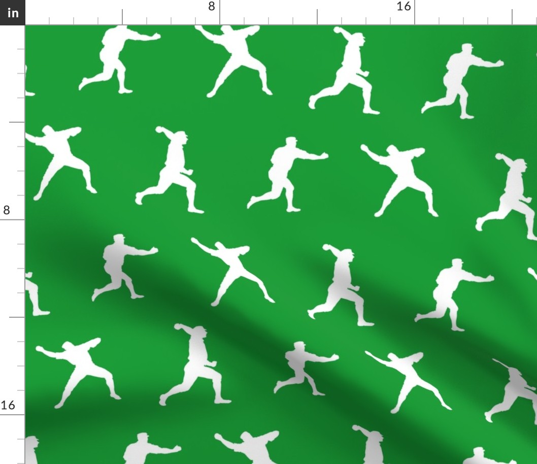 Baseball Player Silhouettes in White on Green Background