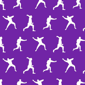 Baseball Player Silhouettes in White on Purple Background