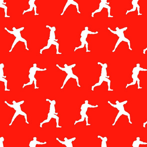 Baseball Player Silhouettes in White on Red Background