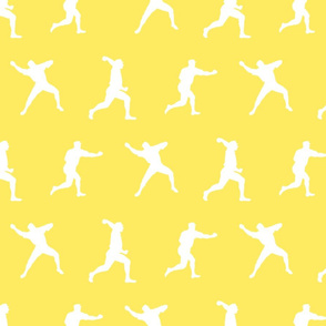 Baseball Player Silhouettes in White on Yellow Background