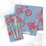 Retro Bicycles Blue & Red Pattern (Large Scale Version)