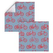 Retro Bicycles Blue & Red Pattern (Large Scale Version)