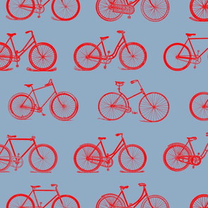 Retro Bicycles Blue & Red Pattern (Large Scale Version)