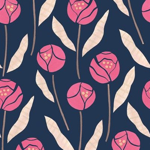 Pink Cut Paper Flowers on Navy