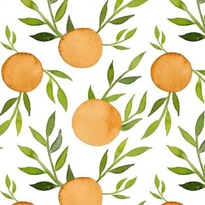 Watercolor Tangerine and Leaves