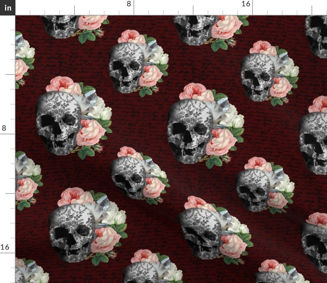 pink skull roses sklred01