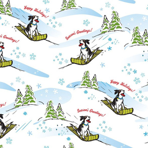 Winter Holiday Spaniel Sledding