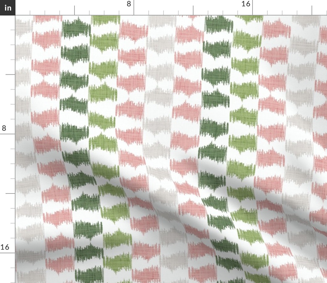 Ikat Stripe in silver sage, leaf green and desert pink