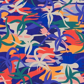 Garden in Tahiti - Indigo, Orange and Red / Small Scale