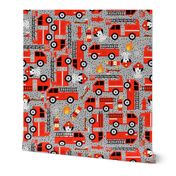 Gray Red Firetruck Dalmatian Dogs