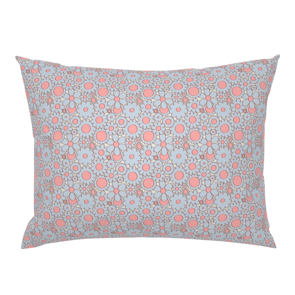 Smaller Scale - Groovy Daisy Floral in Baby Blue + Pink