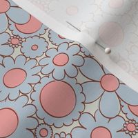 Smaller Scale - Groovy Daisy Floral in Baby Blue + Pink